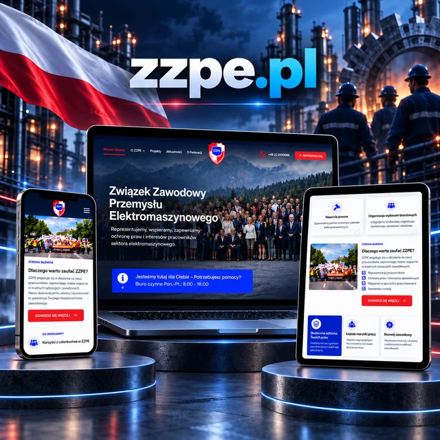 Realizacja strony ZZPE - mockup na komputerze i telefonie