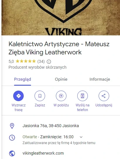 Prawdziwy Profil Firmy: Kaletnictwo Artystyczne - Mateusz Zięba Viking Leatherwork